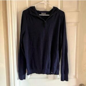 Patagonia Mens Hooded Sweater Blue 1/4 Zip Organic Cotton Blend Pullover
